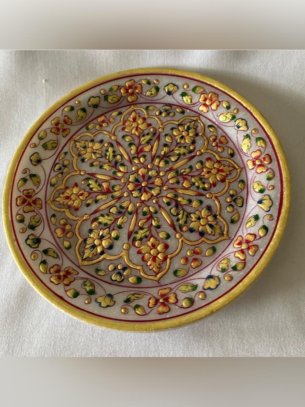 Marble Hand Painted Gold Leaf Decorative Plate GORGEOUS Floral Motif